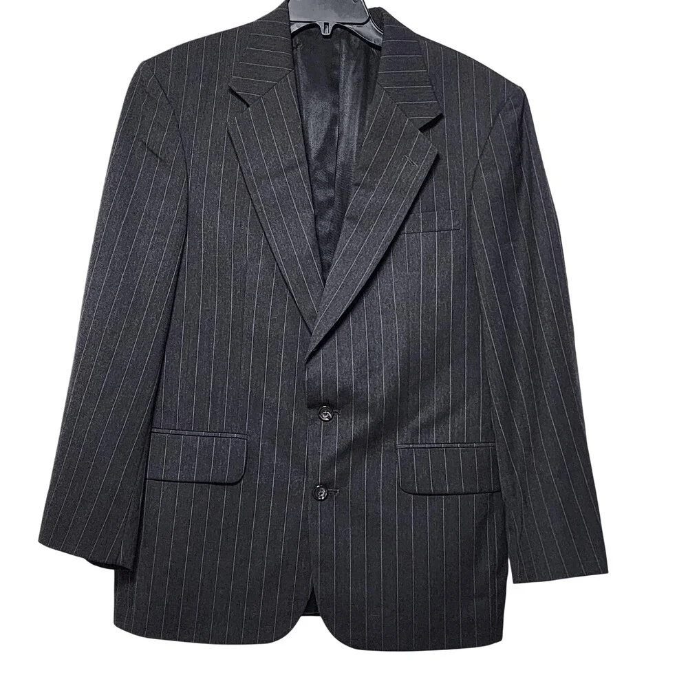 Oscar De La Renta Suit Jacket Mens 40 Gray Wool Pinstripe Two Button Blazer
